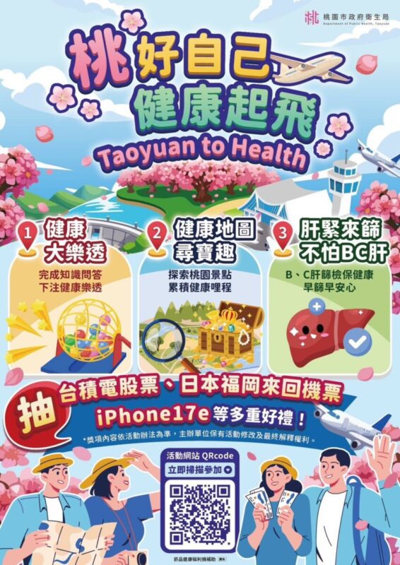 桃園「桃好自己 健康起飛」 慢性病防治活動開跑！BC肝炎篩檢送禮券 答題尋寶再抽台積電與福岡機票